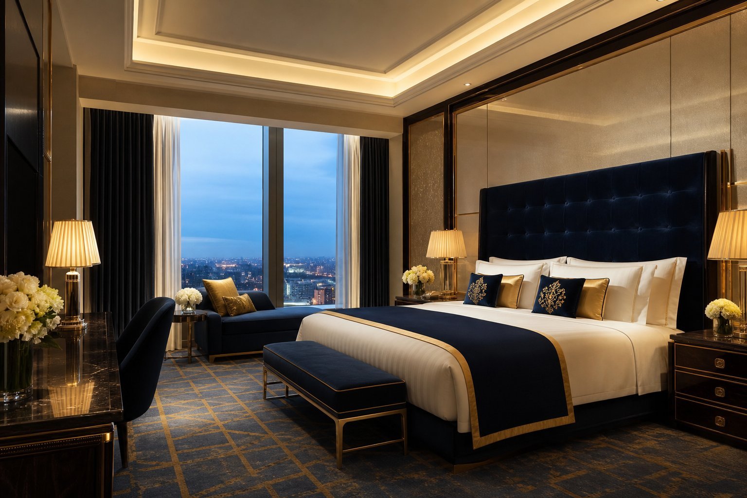 Luxury hotel suite bedroom
